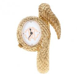 Pre Owned Roberto Cavalli Wild Soul Gold Plated Steel Womens Wrist Watch 30M