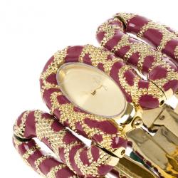 Pre Owned Roberto Cavalli Red Cleopatra Gold Plated Steel Womens Wristwatch 30M