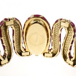 Pre Owned Roberto Cavalli Red Cleopatra Gold Plated Steel Womens Wristwatch 30M