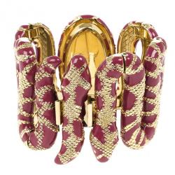 Pre Owned Roberto Cavalli Red Cleopatra Gold Plated Steel Womens Wristwatch 30M