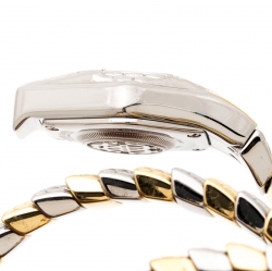 Pre Owned Roberto Cavalli Mother of Pearl Two-Tone Stainless Steel Diamond Snake Women's Wristwatch  23 mm