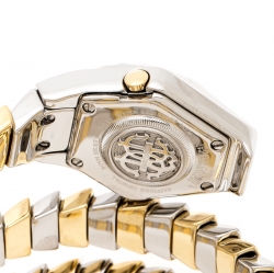 Pre Owned Roberto Cavalli Mother of Pearl Two-Tone Stainless Steel Diamond Snake Women's Wristwatch  23 mm