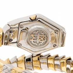 Pre Owned Roberto Cavalli Mother of Pearl Two-Tone Stainless Steel Diamond Snake Women's Wristwatch  23 mm