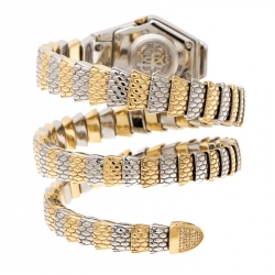 Pre Owned Roberto Cavalli Mother of Pearl Two-Tone Stainless Steel Diamond Snake Women's Wristwatch  23 mm