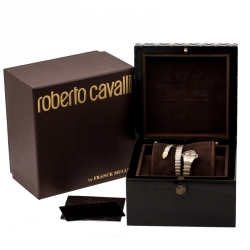 Pre Owned Roberto Cavalli Mother of Pearl Two-Tone Stainless Steel Diamond Snake Women's Wristwatch  23 mm