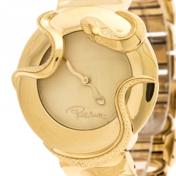 Pre Owned Roberto Cavalli Yellow Gold Plated Stainless Steel Snake Women's Wristwatch 37 mm
