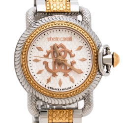 Pre Owned Roberto Cavalli By Franck Muller Silver White Two-Tone Stainless Steel 1L016 Women's Wristwatch 36 mm