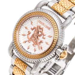 Pre Owned Roberto Cavalli By Franck Muller Silver White Two-Tone Stainless Steel 1L016 Women's Wristwatch 36 mm