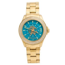 Pre Owned Roberto Cavalli by Franck Muller Aqua Blue Yellow Gold tone Stainless Steel 1L002 Women's Wristwatch 37 mm