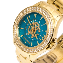 Pre Owned Roberto Cavalli by Franck Muller Aqua Blue Yellow Gold tone Stainless Steel 1L002 Women's Wristwatch 37 mm