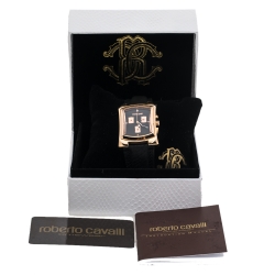 Pre Owned Roberto Cavalli Black Rose Gold Plated Stainless Steel Tomahawk R7251900125 Unisex Wristwatch 31 mm