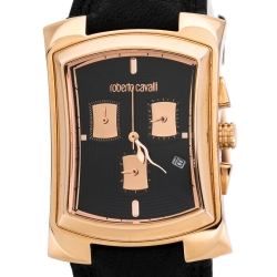 Pre Owned Roberto Cavalli Black Rose Gold Plated Stainless Steel Tomahawk R7251900125 Unisex Wristwatch 31 mm