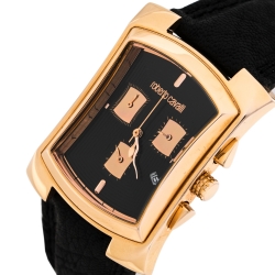 Pre Owned Roberto Cavalli Black Rose Gold Plated Stainless Steel Tomahawk R7251900125 Unisex Wristwatch 31 mm