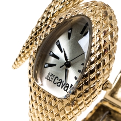 Pre Owned Just Cavalli Champagne Gold Plated Stainless Steel Serpent Bracelet Poison Women's Wristwatch 27 mm