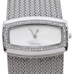 Pre Owned Roberto Cavalli Silver Stainless Steel Diamond Ellisse R72533114515 Women's Wristwatch 40 mm