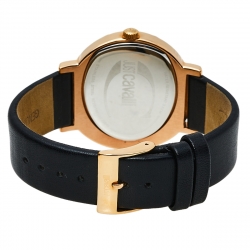 Pre Owned Just Cavalli Black Gold Tone Stainless Steel & Leather R7251186525 Women's Wristwatch 42 mm