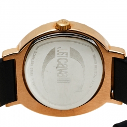 Pre Owned Just Cavalli Black Gold Tone Stainless Steel & Leather R7251186525 Women's Wristwatch 42 mm