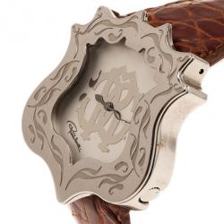 مملوكة مسبقًا Roberto Cavalli White Stainless Steel Classic Leather Women's Wristwatch 42MM