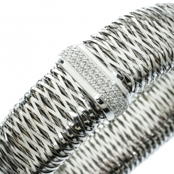 Roberto Coin Primavera Diamond Interwoven 18k White Gold Wide Stretchable Bangle Bracelet
