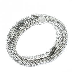 Roberto Coin Primavera Diamond Interwoven 18k White Gold Wide Stretchable Bangle Bracelet