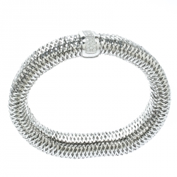 Roberto Coin Primavera Diamond Interwoven 18k White Gold Wide Stretchable Bangle Bracelet