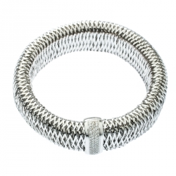Roberto Coin Primavera Diamond Interwoven 18k White Gold Wide Stretchable Bangle Bracelet