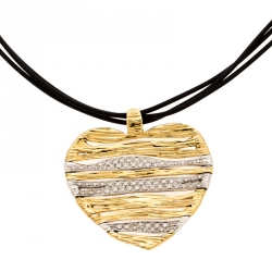 Roberto Coin Heart Diamond Textured 18k Two Tone Gold Flexible Pendant Cord Necklace