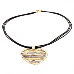 Roberto Coin Heart Diamond Textured 18k Two Tone Gold Flexible Pendant Cord Necklace