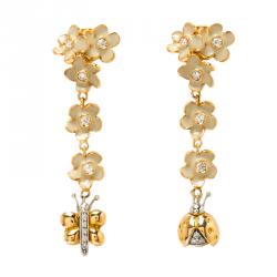 Pre Owned Roberto Coin Ivory Enamel & Flower Diamond 18k Rose Gold Necklace Earring Set