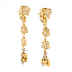 Pre Owned Roberto Coin Ivory Enamel & Flower Diamond 18k Rose Gold Necklace Earring Set