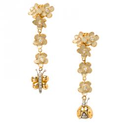 Pre Owned Roberto Coin Ivory Enamel & Flower Diamond 18k Rose Gold Necklace Earring Set