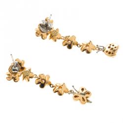 Pre Owned Roberto Coin Ivory Enamel & Flower Diamond 18k Rose Gold Necklace Earring Set