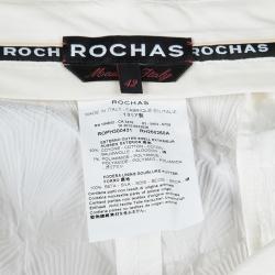 Pre Owned Rochas White Cotton Jacquard Cropped Wide Leg Trousers L
