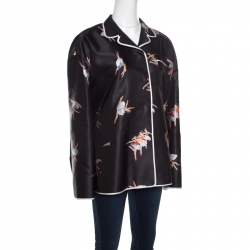 Pre Owned Rochas Black Ballerina Printed Duchesse Satin Pajama Style Jacket L