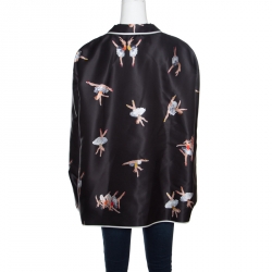 Pre Owned Rochas Black Ballerina Printed Duchesse Satin Pajama Style Jacket L