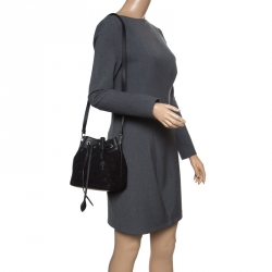 Rochas Black Lace and Leather Mini Duffle Drawstring Bucket Bag
