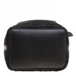 Rochas Black Lace and Leather Mini Duffle Drawstring Bucket Bag