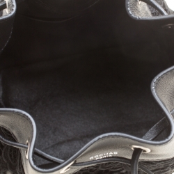 Rochas Black Lace and Leather Mini Duffle Drawstring Bucket Bag