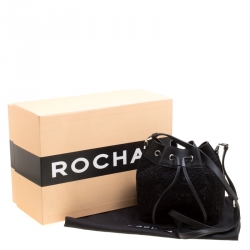 Rochas Black Lace and Leather Mini Duffle Drawstring Bucket Bag