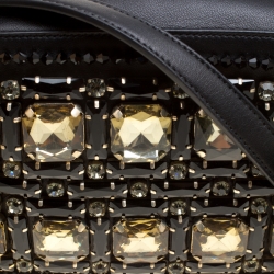 Rochas Black Leather Crystal Embellished Crossbody Bag