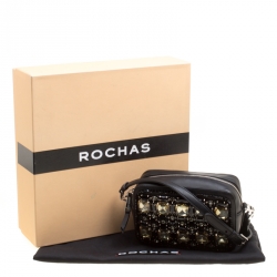 Rochas Black Leather Crystal Embellished Crossbody Bag