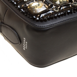 Rochas Black Leather Crystal Embellished Crossbody Bag