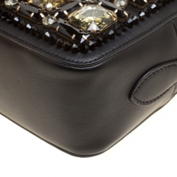 Rochas Black Leather Crystal Embellished Crossbody Bag