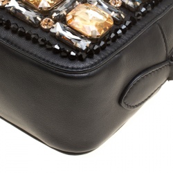 Pre Owned Rochas Black Leather Crystal Embellished Crossbody Bag
