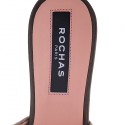 Rochas Beige Suede Crystal Embellished Open Toe Flat Slides Size 38