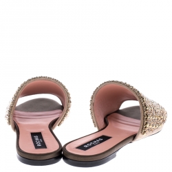 Rochas Beige Suede Crystal Embellished Open Toe Flat Slides Size 38