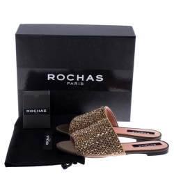 Rochas Beige Suede Crystal Embellished Open Toe Flat Slides Size 38