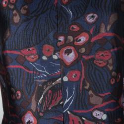 Rochas Navy Blue Printed Silk Wool Blend Sleeveless Zip Front Dress M