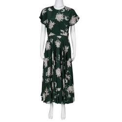 Pre Owned Rochas Green Dahlia Print Silk Midi Dress M