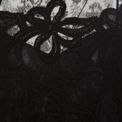 Pre Owned Rochas Black Floral Lace Long Sleeve Half Lined Maxi Dress XL